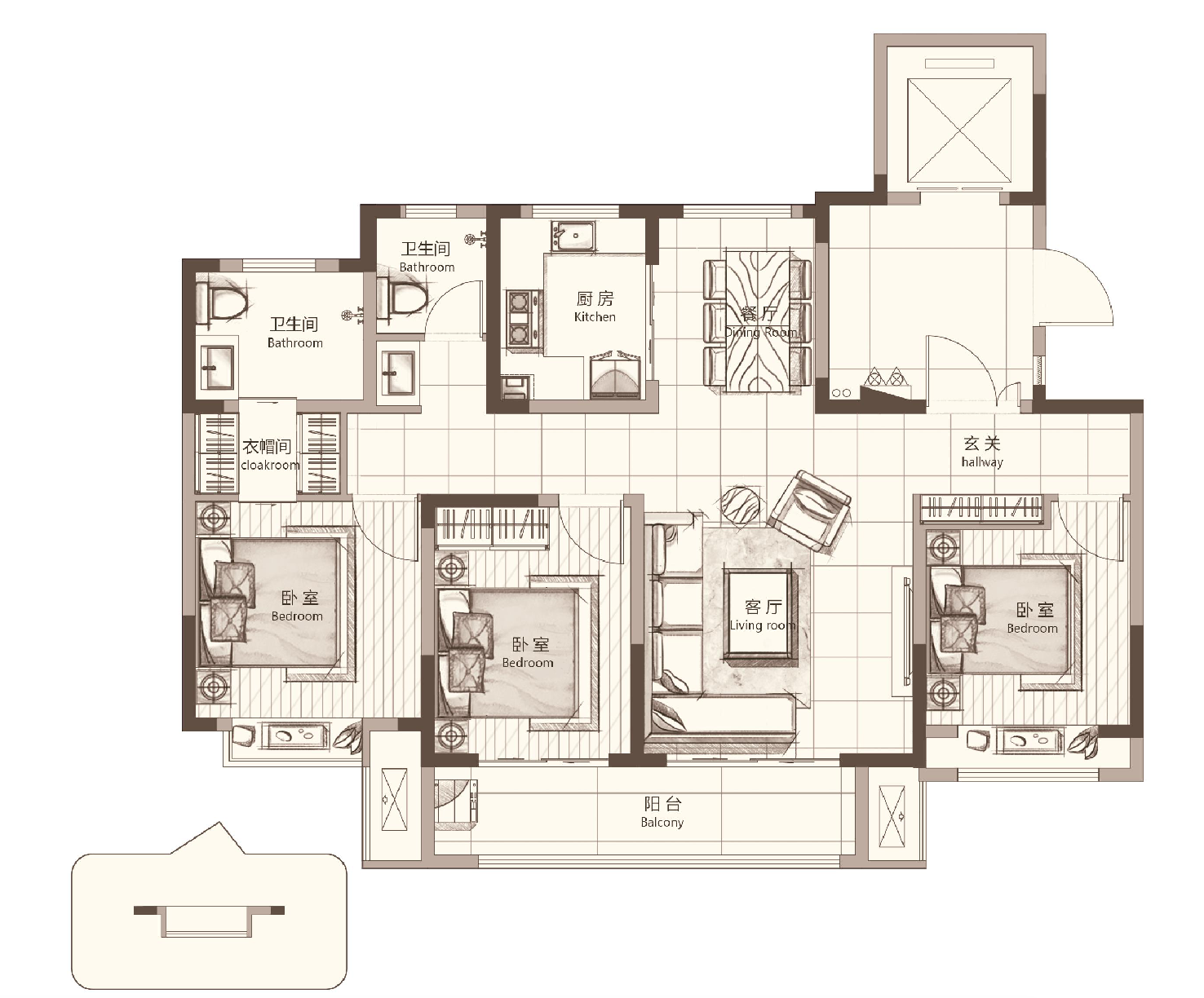 中国铁建花语拾光区域户型图2--125平