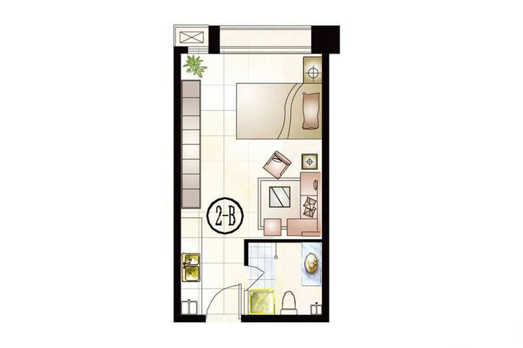 公寓2号楼B户型43.96平米1室1厅1厨1卫