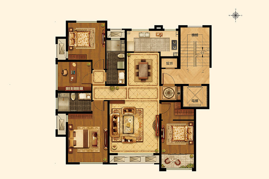 D3户型， 4室2厅2卫1厨， 建筑面积约140.50平米