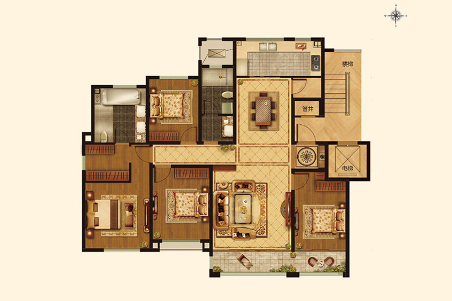 D-4， 4室2厅2卫1厨， 建筑面积约163.10平米