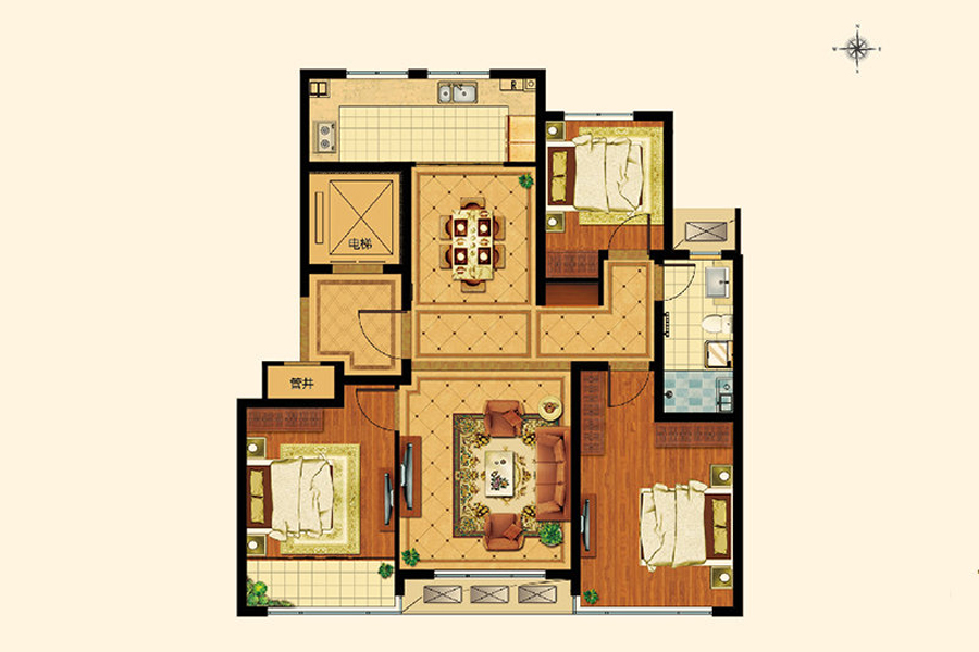 G2户型， 3室2厅1卫1厨， 建筑面积约118.80平米