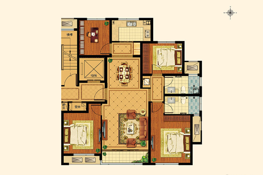 G3户型， 4室2厅2卫1厨， 建筑面积约139.90平米